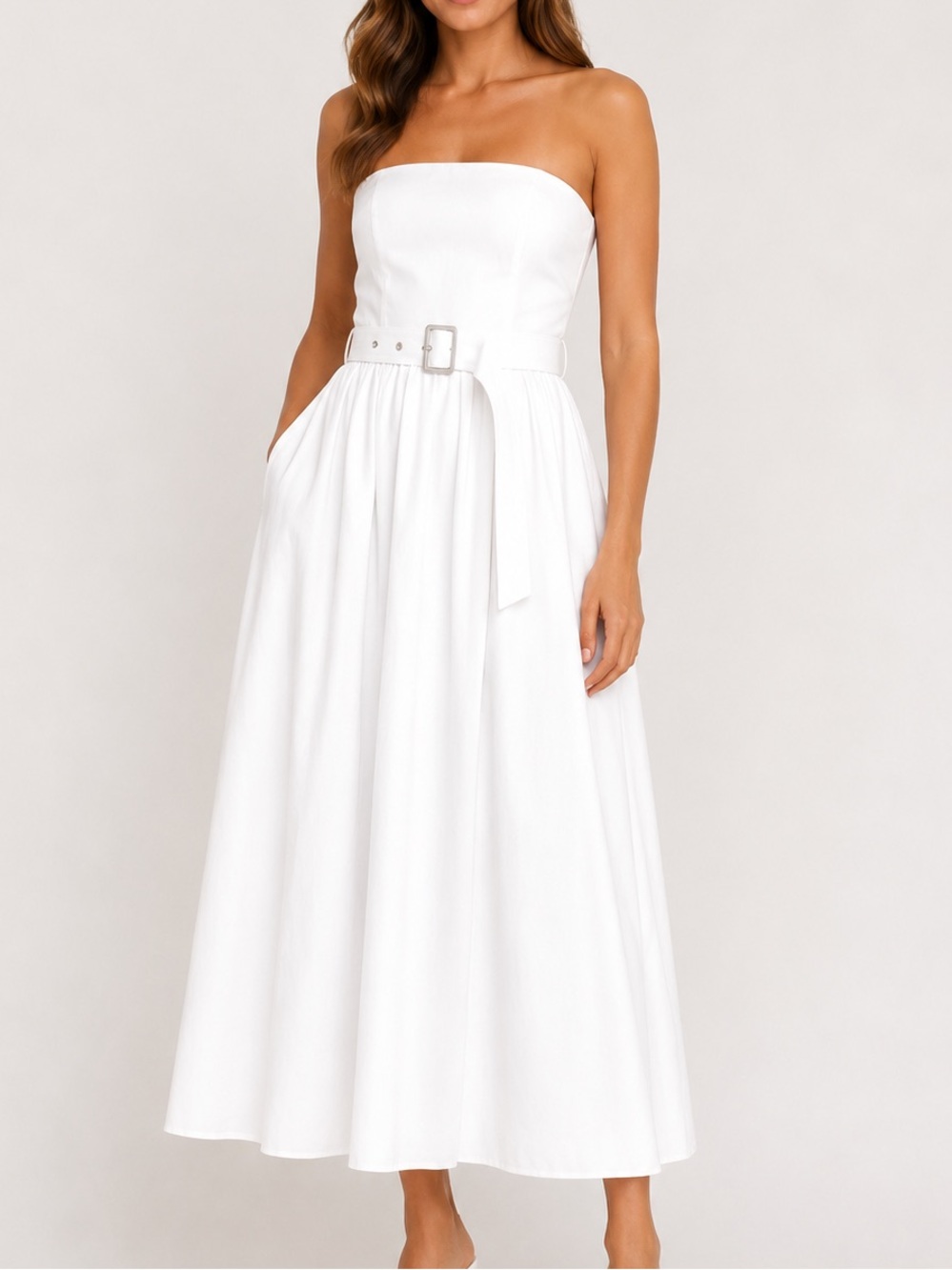 Elegant White Belted Dress